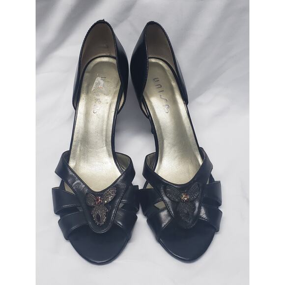 Unisa Black Open Toe Beaded Design High Heels | Women's Shoe Size 8 - Picture 2 of 10